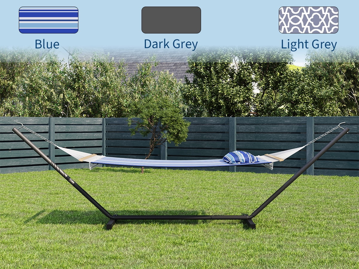 IdealHouse 57" Double Hammock with Heavy Duty Stand – 2 Person Hammock, Widening Cotton Fabric Design, 450 LB Capacity for Indoor & Outdoor Use (Blue)