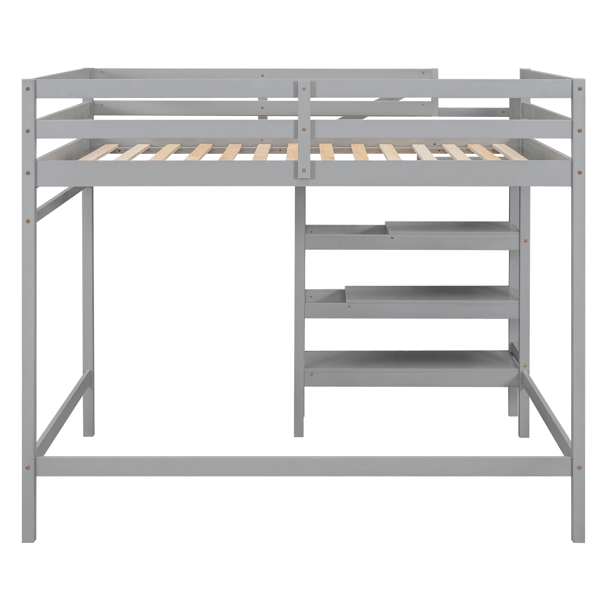Euroco Full Size Loft Bed with Shelf and Hanger for Kids Teens Bedroom, Gray