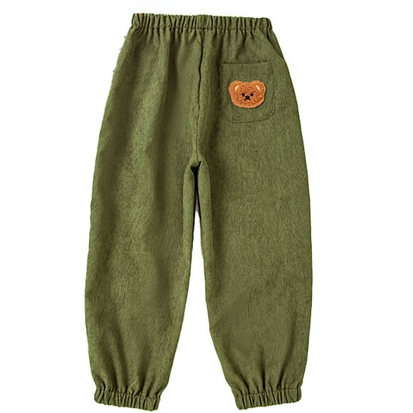 GDREDA Toddler Boys Corduroy Pants Cargo Sweatpants Solid Elastic Waist Casual Long Trousers (Green,5-6 Years)