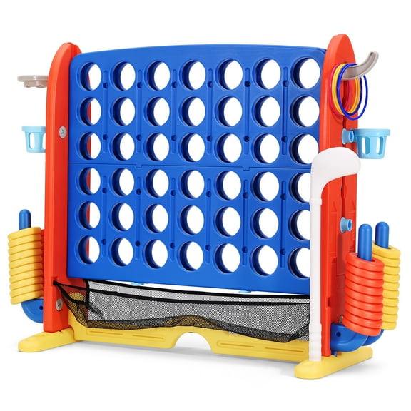 JOYLDIAS 4 IN 1 Jumbo 4-to-Score Giant Game Set 4 in a Row Game with Rings, Golf, basketball (Blue)