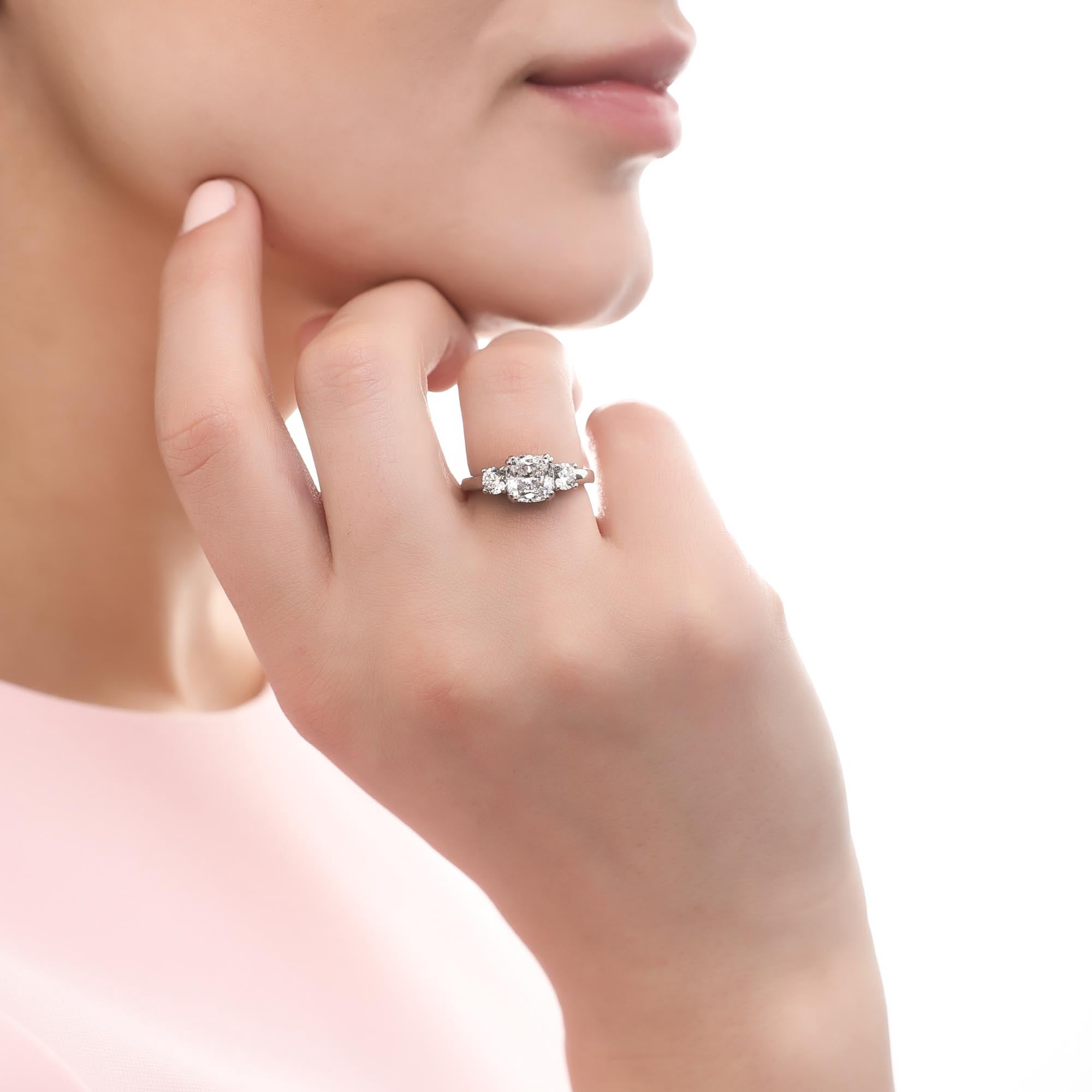 BERRICLE Sterling Silver 3-Stone Wedding Engagement Rings 2 Carat Cushion Cut Cubic Zirconia CZ Promise Ring for Women, Rhodium Plated Size 10