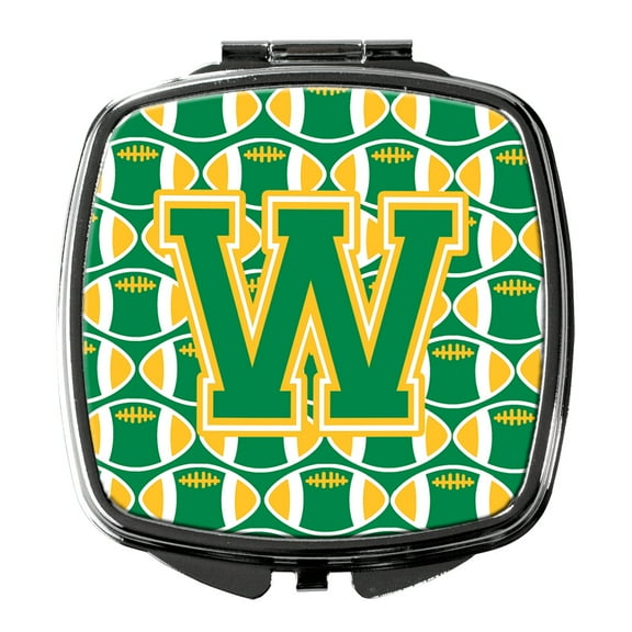 Letter W Football Green and Gold Compact Mirror CJ1069-WSCM