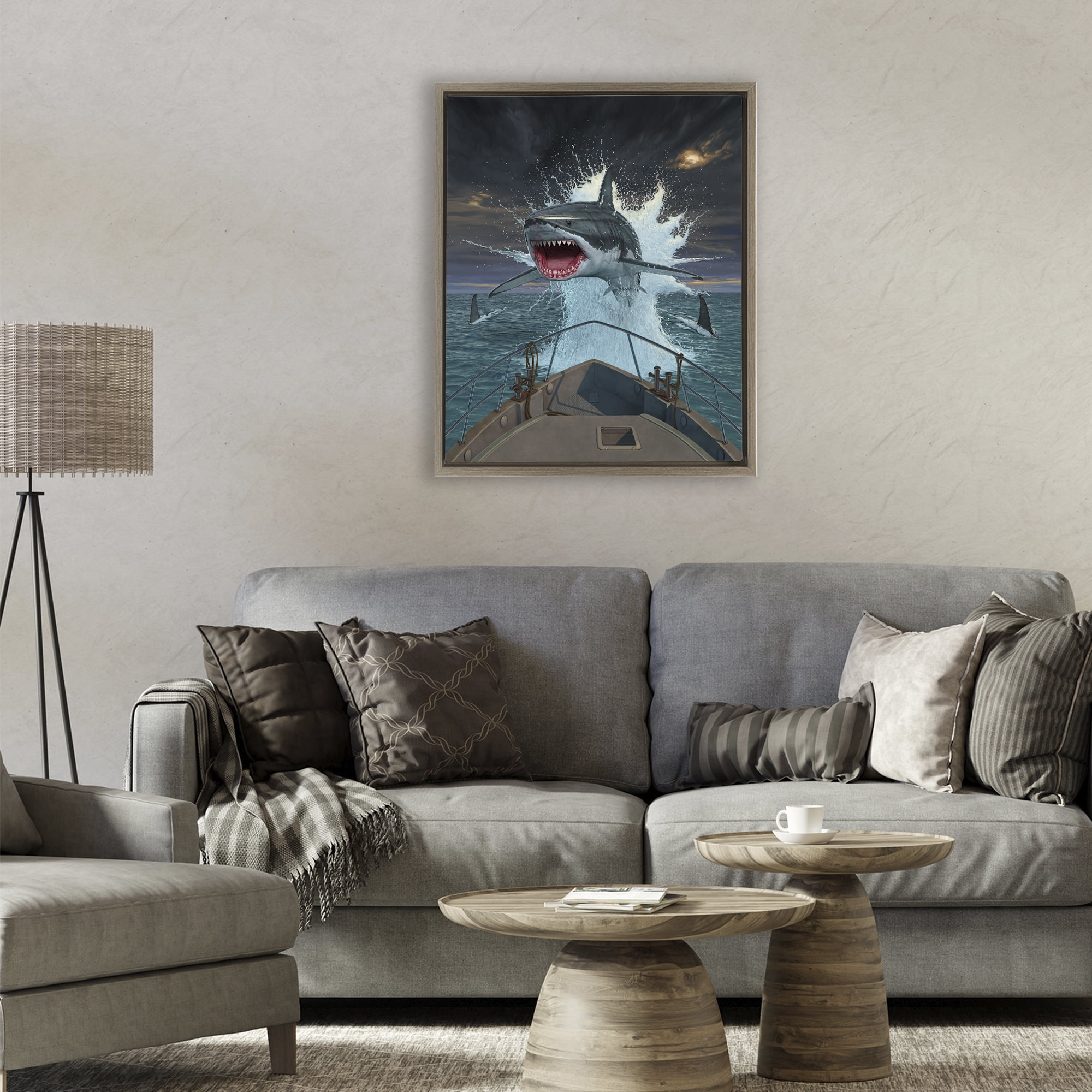 Stupell Industries Fish Out Of Water Brown Framed Floater Canvas Wall Art, design by Vincent Hie