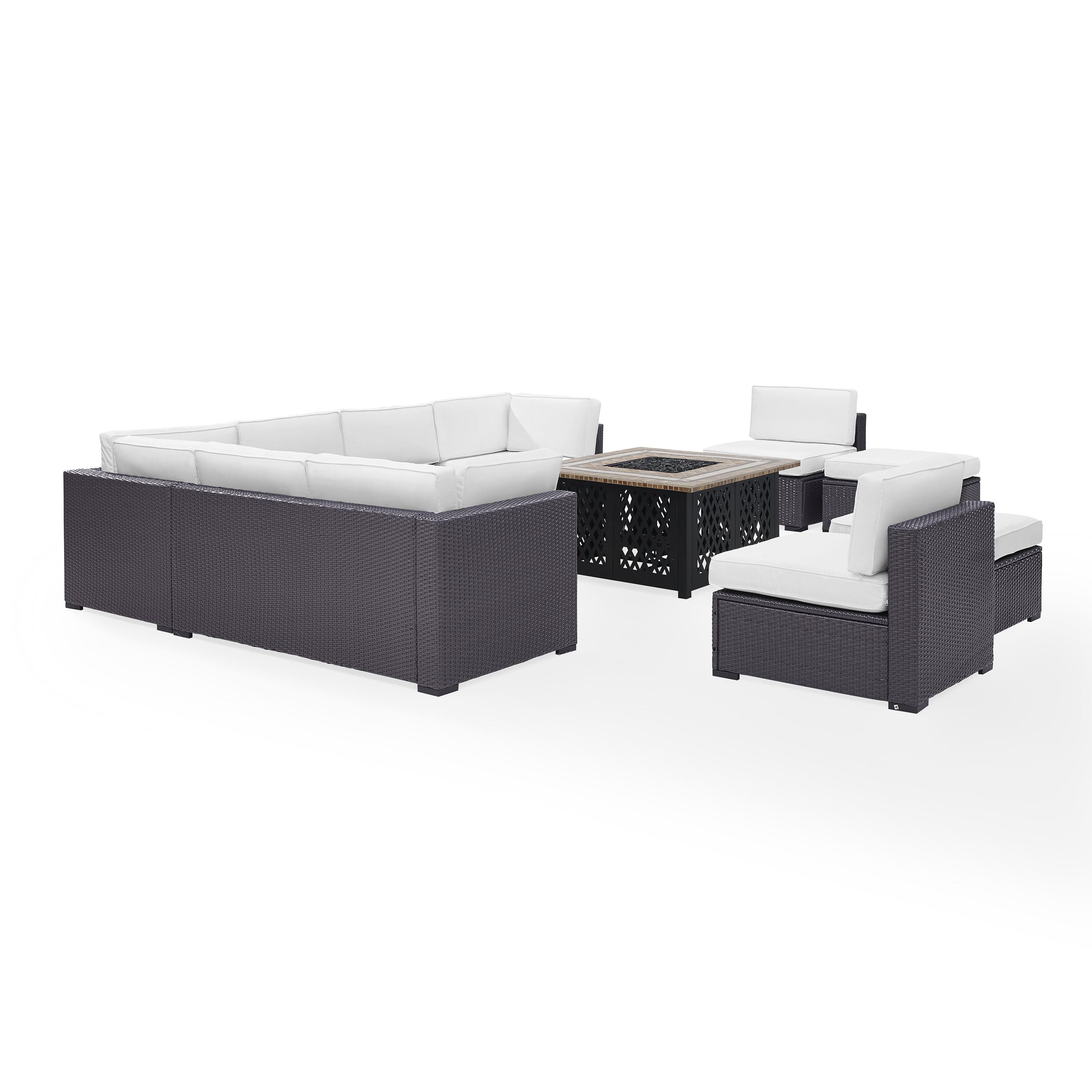 Crosley Furniture Biscayne 8 Piece Fabric Patio Fire Pit Sectional Set in White - image 3 of 4