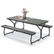 thumbnail image 1 of Costway Juego de Mesa y Banco para Picnic para 6-8 Personas, Mesa de Comedor y 2 Bancos con Estructura Metálica y Superficies de HDPE, Conjunto de Conversación para Balcón y Jardín, Marrón/Gris, 1 of 1