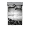 thumbnail image 2 of Black and White Bedding Set with Sheet & Covers, Idyllic Sunrise at the Beach Rippled Seashore Dramatic View Image, Printed Bedroom Decor 2 Shams, 4 Sizes, Black White Grey, by Ambesonne, 2 of 3