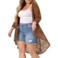 thumbnail image 4 of Cardigans de encaje floral de manga 3/4 para mujer de talla grande Agnes Orinda, 2X, marrón, 4 of 6