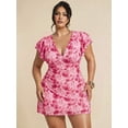 thumbnail image 3 of Plus Size Elegant Floral Mesh Printed Tight Fitted Deep V-Neck Mini Dress, 3 of 10