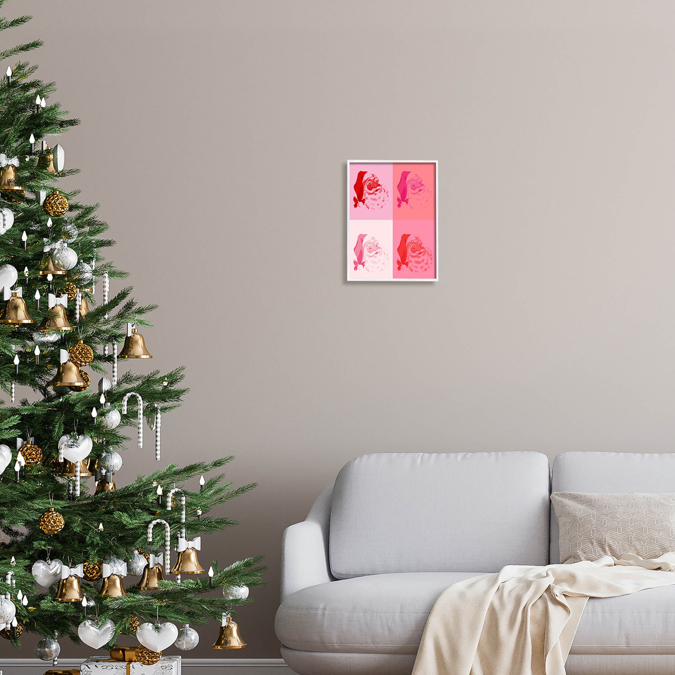 Pop Style Pink Santa Claus Holiday Graphic Art White Framed Art Print Wall Art