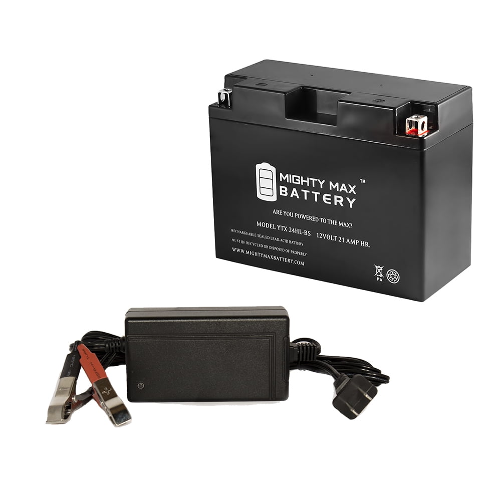 YTX24HL-BS Battery for Kawasaki VN1500-C '96-97 + 12V 4Amp Charger by Mighty Max Battery
