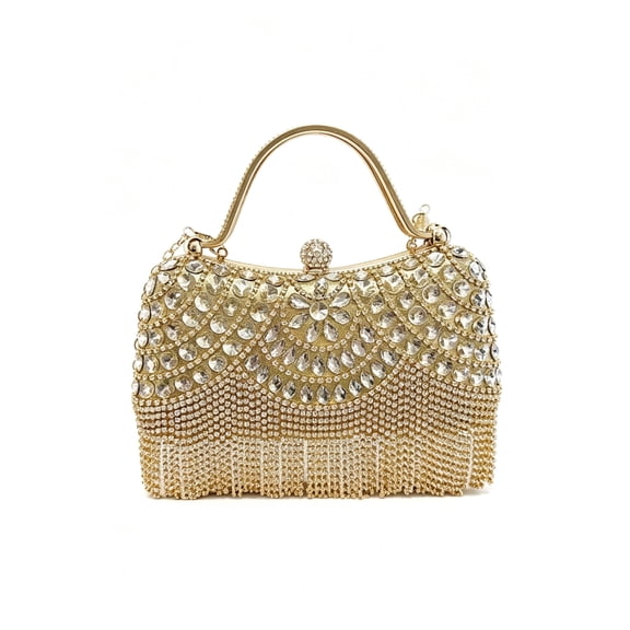 REMANLAND Women's Satin Rhinestone Evening Clutch Purse, Gold