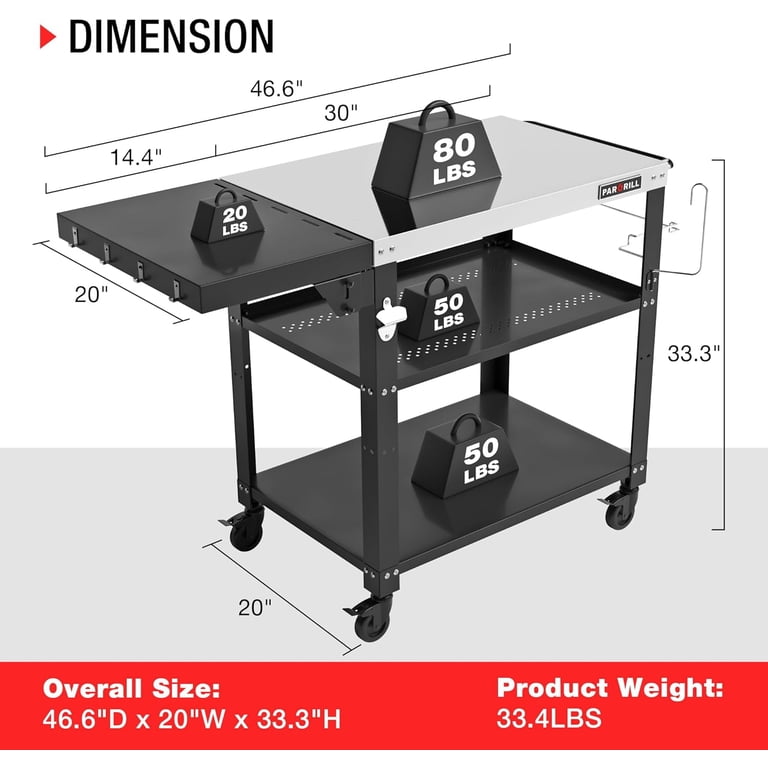 PARGRILL Three-Shelf Grill Cart, 46.6" Stainless Steel photo 2
