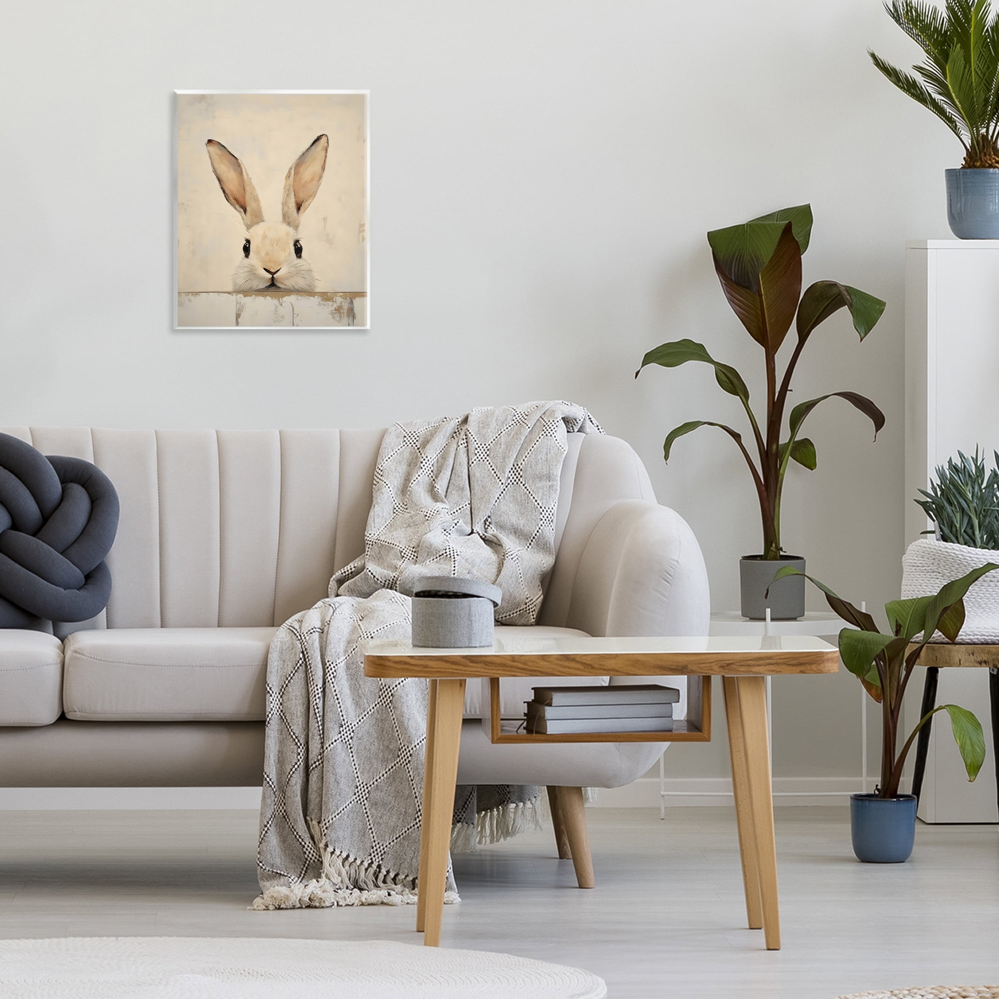 Stupell Industries Peeking Bunny in Soft Neutrals Wall Plaque Art, design by LSR Design Studio