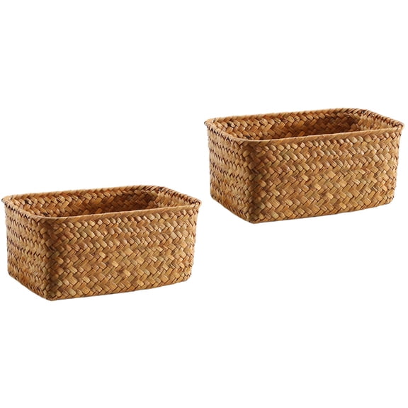 MLINS 2pcs Hand Woven Seagrass Storage Basket Desktop Decorative Basket for Sundries Stationery Toy