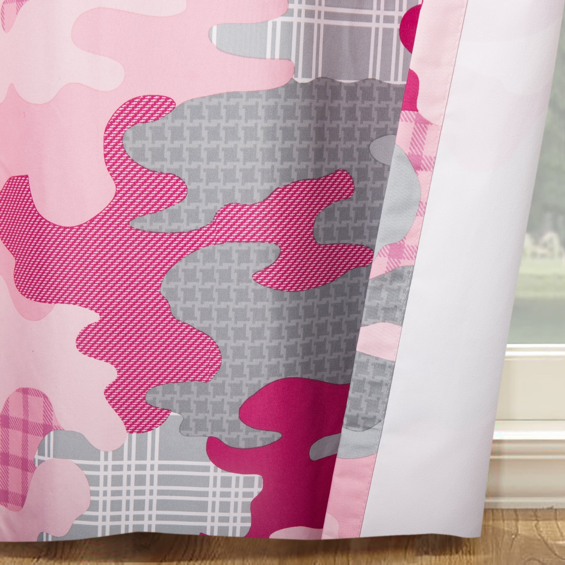 Your Zone Pink Camouflage Room Darkening Grommet Single Curtain Panel, Pink, 30" x 84"