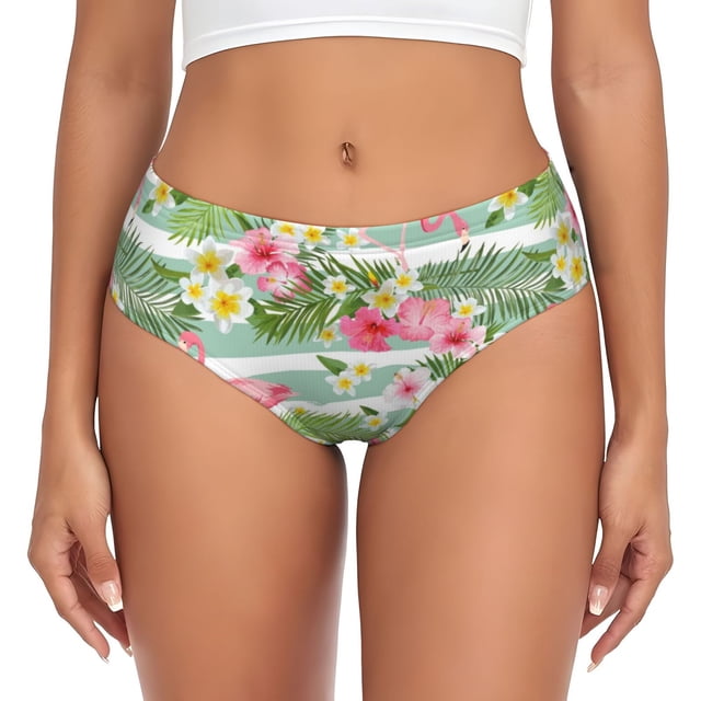 Fotbe Tropical Flamingo Calzones Estampados para Mujer – Ropa Interior de Algodón, Cómoda, Suave y Elástica-X-Small