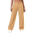 thumbnail image 6 of Textilo Women's Dress Pants High Waisted Straight Wide Leg Pant with Pockets Button Stretchy Slacks Business Casual Office Work Dressy Clothes,Khaki L, 6 of 6