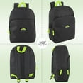 thumbnail image 4 of 15 Inch Classic Solid Color Backpack with Front Zippered Pocket for Commuting and Travel in Black & Neon Green, 4 of 6