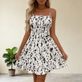 thumbnail image 2 of Summer Midi Dress For Women Spaghetti Strap Drawstring Print Ruffled Dresses Casual Comfy Stylish Sundress (XL, White), 2 of 5