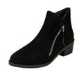 thumbnail image 1 of asddcavvf Ladies Fashion Retro Leopard Pattern Suede Pointed Zipper Thick Heel Ankle Boots, 1 of 8