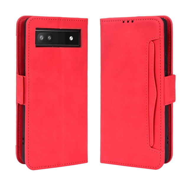Case for Google Pixel 6A Cover Adjustable Detachable Card Holder Magnetic closure Leather Wallet Case - Red