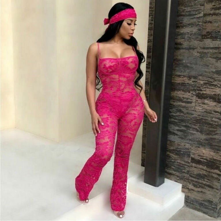 Hot pink lace jumpsuit on sale