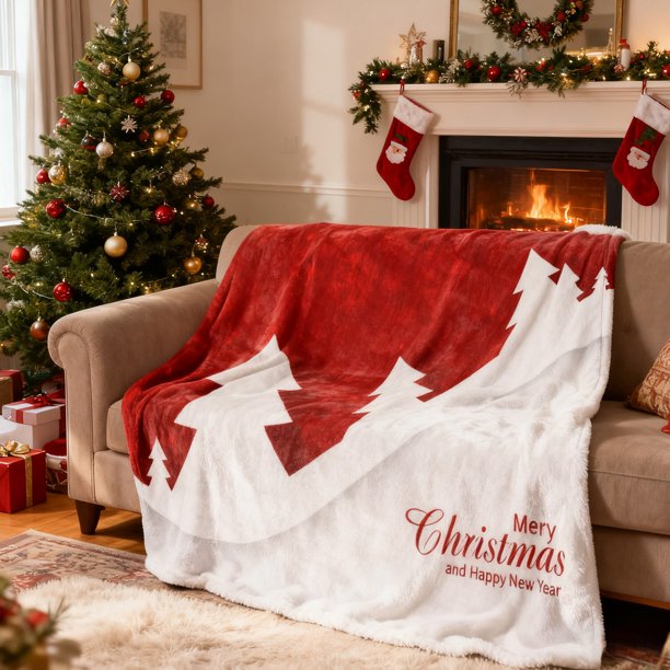 CaiYueKe Christmas Throw Blanket Flannel Plush Soft Warm Reversible Cozy Fleece Blankets with Red Snowflake Design for Couch Bed Sofa Home Decor Winter Gift Holiday Season Comfort
