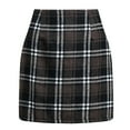 thumbnail image 2 of Lovskoo 2024 Plaid Skirts for Women Casual Retro High Waist Bodycon Pencil Wool Mini Skirts Coffee, 2 of 7