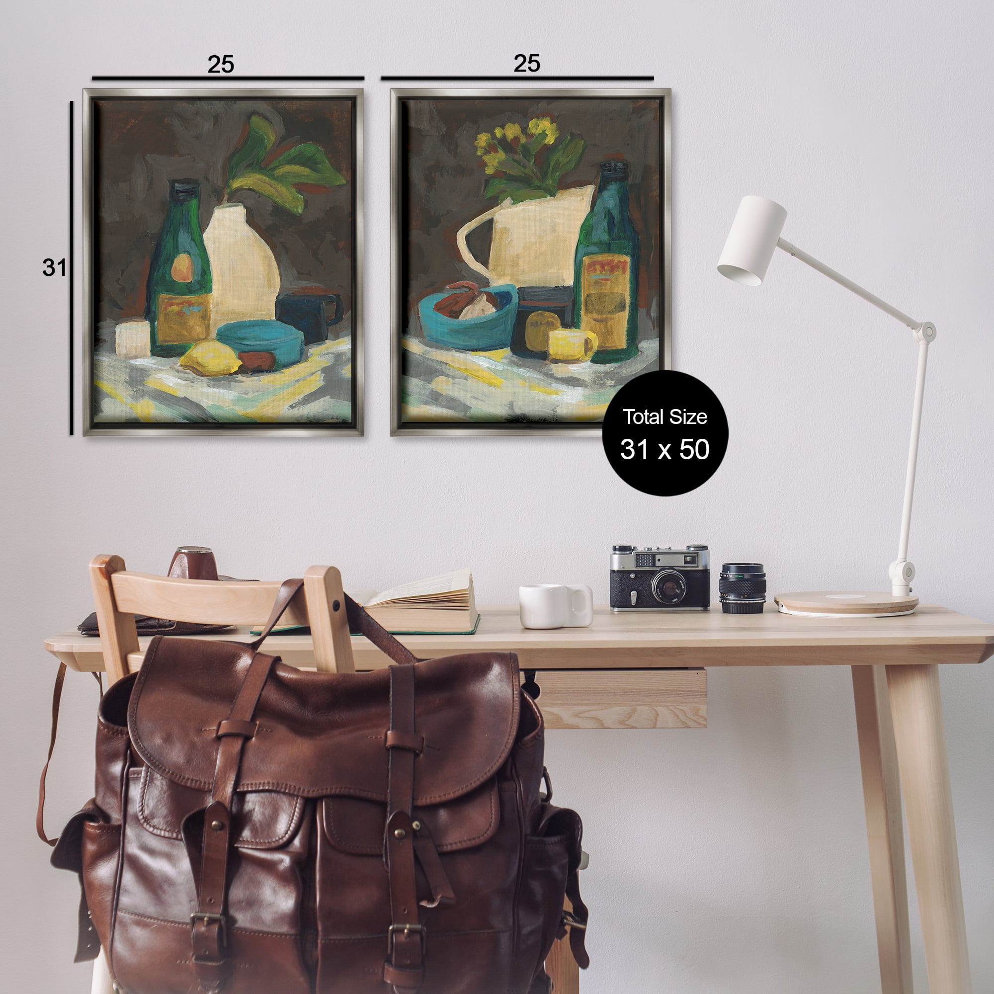 Stupell Industries Mixed Sundries Still Life Food & Beverage Painting Gray Floater Framed Canvas Art Print Wall Art, 31 x 25, Set of 2