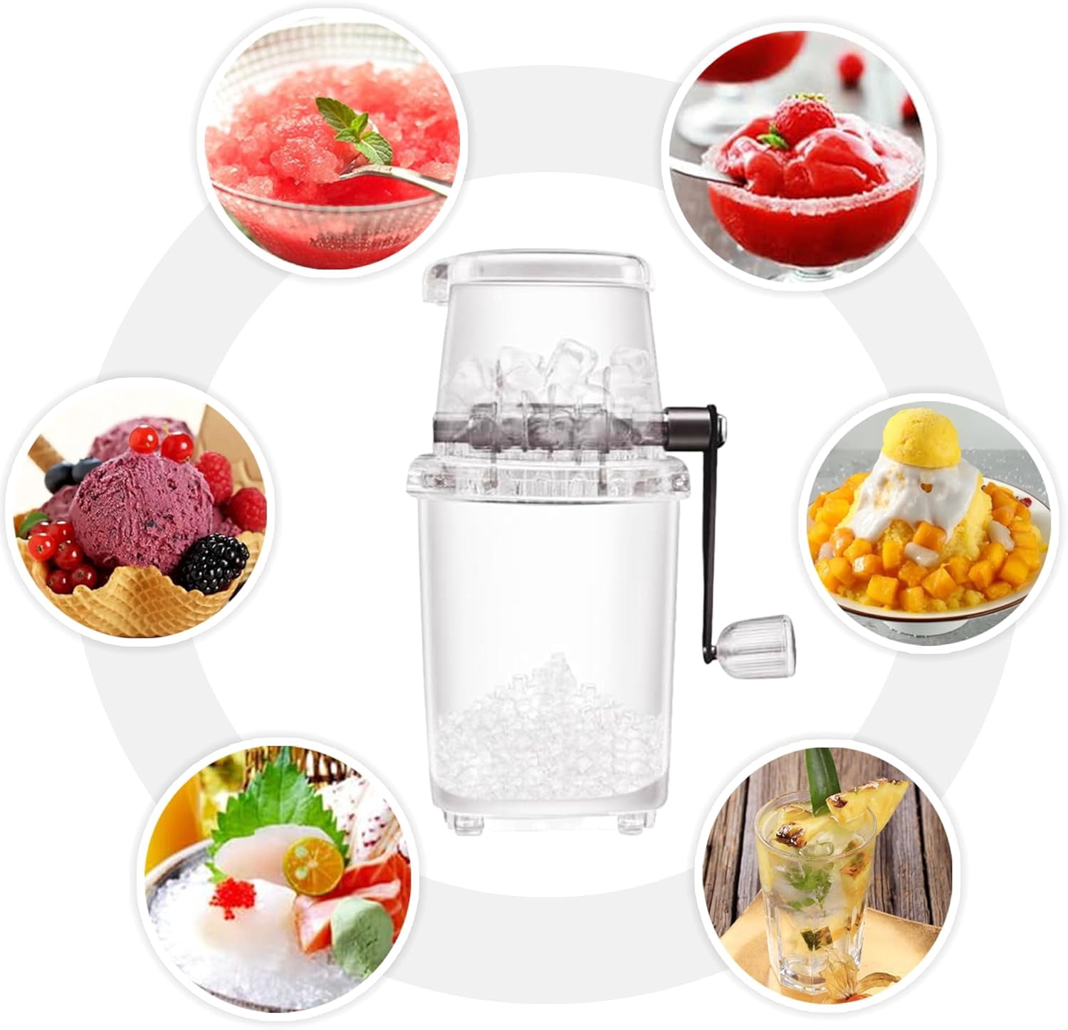 Manual Ice Crusher Machine: 1.25L Chrome Plated Ice Grinder, Portable Clear Ice Crushers for Home Use Office Outdoor Camping, Small DIY Hand-Crank Openable Lid Crushed Ice Shaver (Black)