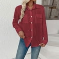 thumbnail image 5 of Zivyakyron Office Women Shirts Fall Cotton Linen Casual Long Sleeve Women Blouses Collared Loose Solid Going Out Tops Red 3XL, 5 of 10