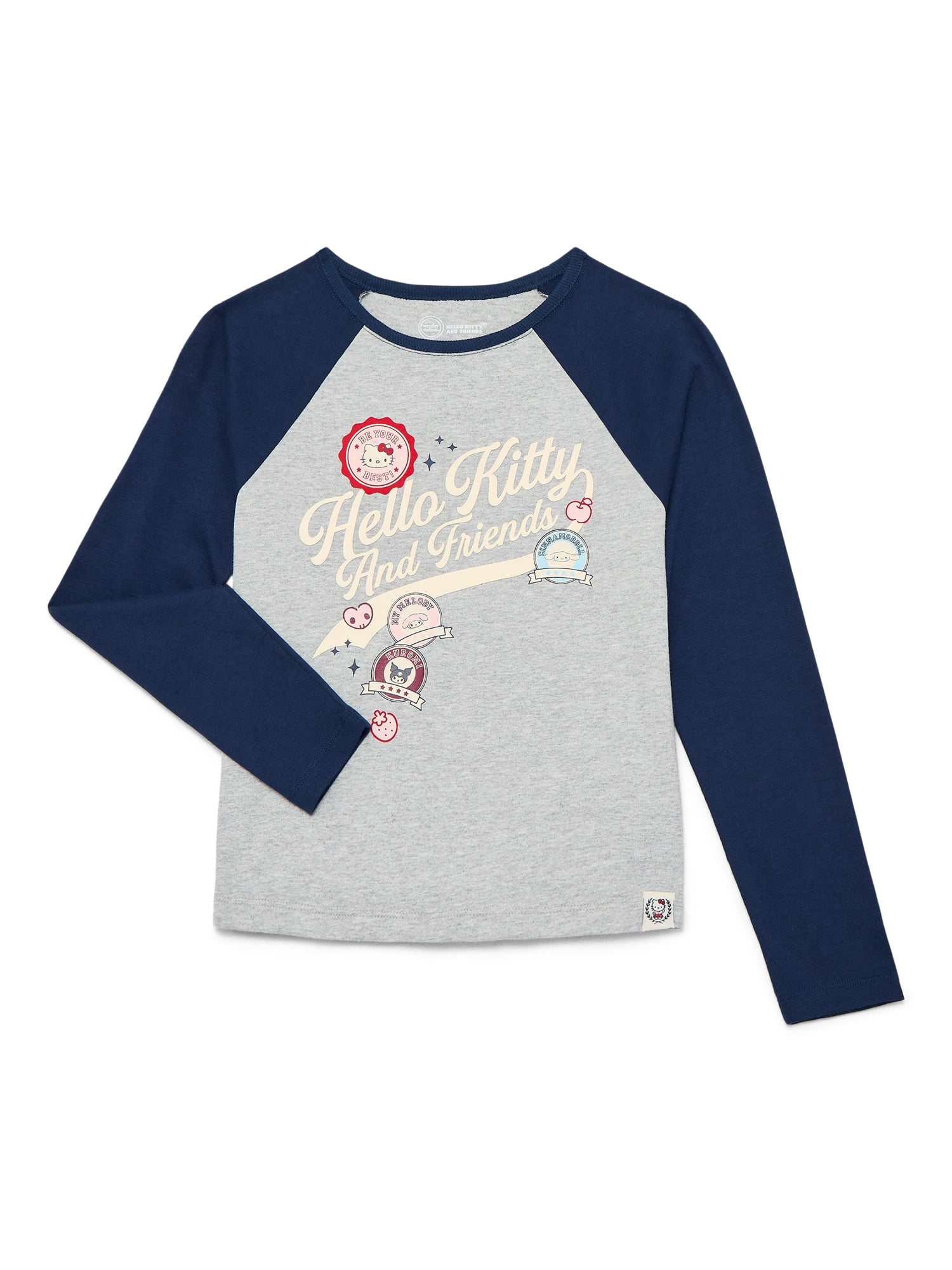Wonder Nation Hello Kitty Girls Cotton Graphic Tee with Long Sleeves, Sizes 4-18