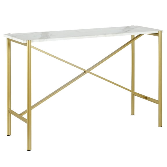 Evelyn&Zoe Braxton 46" Wide Rectangular Console Table with Faux Marble Top, Gold