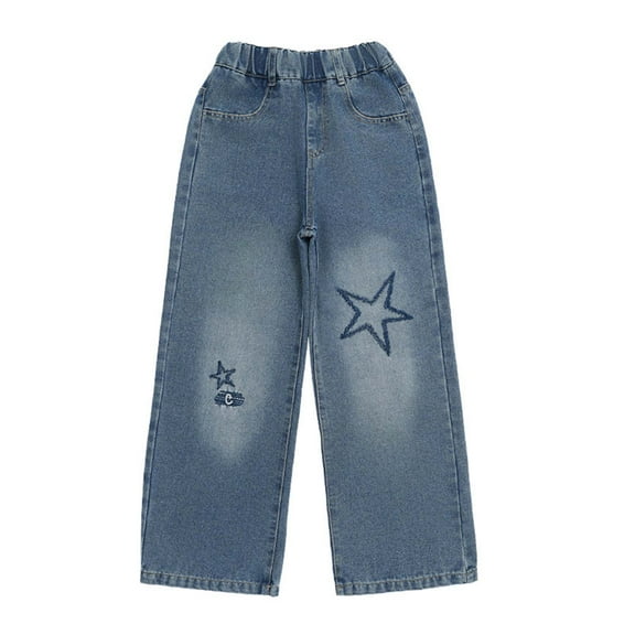 KEXE Baggy Jeans For Girls 10-12 Girls Pants Size 14-16 Girls Jeans Denim Elastic Wasit Wide Leg Baggy Pants Kids Clothes 11-12 Years Blue