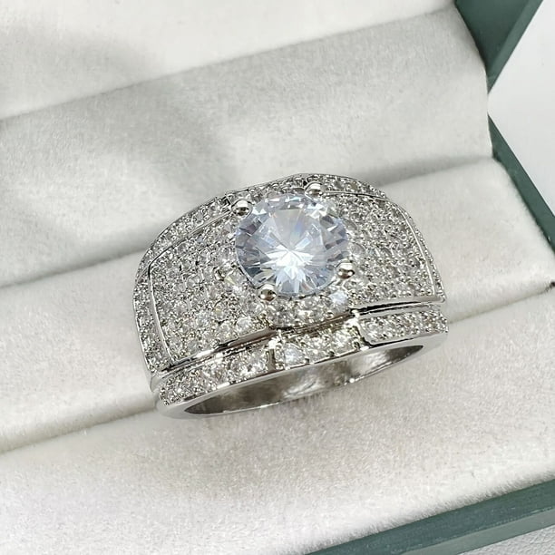 Anillo de lujo con diamantes en racimo para hombre Anillo de plata de lujo europeo y americano, anillo de platino blanco para hombre, tamaño ajustable