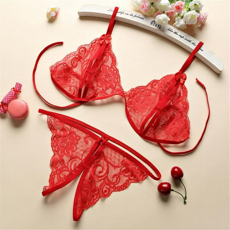 Panties Bra Lace Women Elastic Breathable Hot Red
