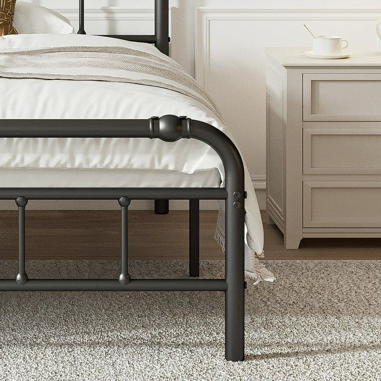 QFTIME Twin Bed Frame with Headboard, Vintage Style, Heavy-Duty Metal Platform Bed Frame with 18 QFTIME Twin Bed Frame with Headboard, Vintage Style, Heavy-Duty Metal Platform Bed Frame with 18