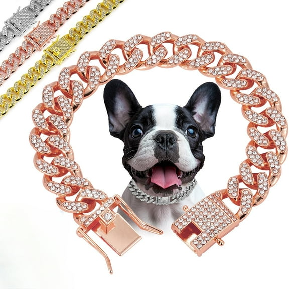 Dog Chain Diamond Collar Walking Metal Chain Collar with Secure Buckle, Pet Cuban Style Collar Jewelry Accessories for Small Medium Large Dogs, Available in Pet Gift  1Pack