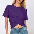 thumbnail image 2 of Rhuody Tops For Womens Summer Short Sleeve Tee Solid Color Blouse Round Neck Cropped T Shirt Basic Wear Purple S, 2 of 5