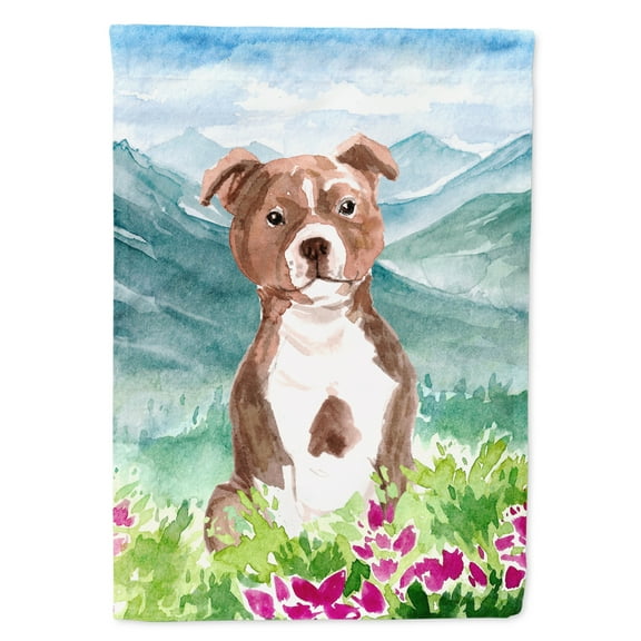 Carolines Treasures CK1968GF Mountian Flowers Red Staffordshire Bull Terrier Flag Garden Size Small multicolor