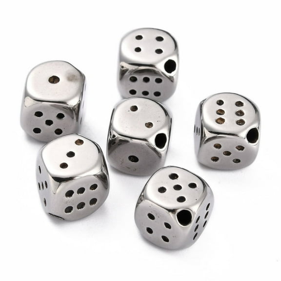 Non-304 Stainless Steel Beads Dice Stainless Steel Color 10x10x10mm Hole: 2mm