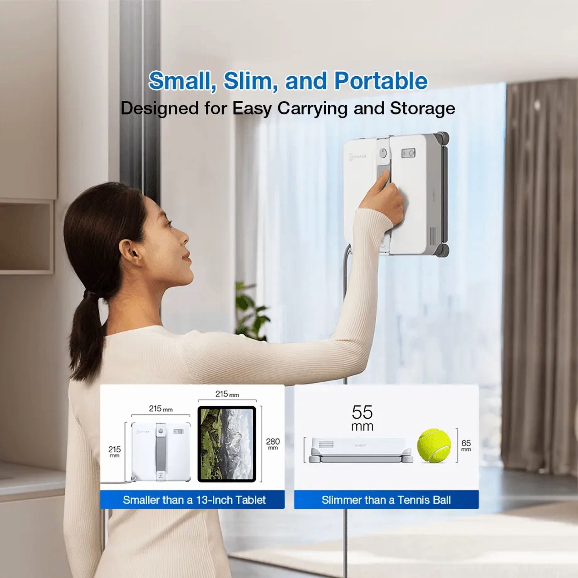 ECOVACS WINBOT MINI2 Window Cleaning Robot with 6 Modes, WIN-SLAM 4.0, for Windows, Mirrors & Glass Doors
