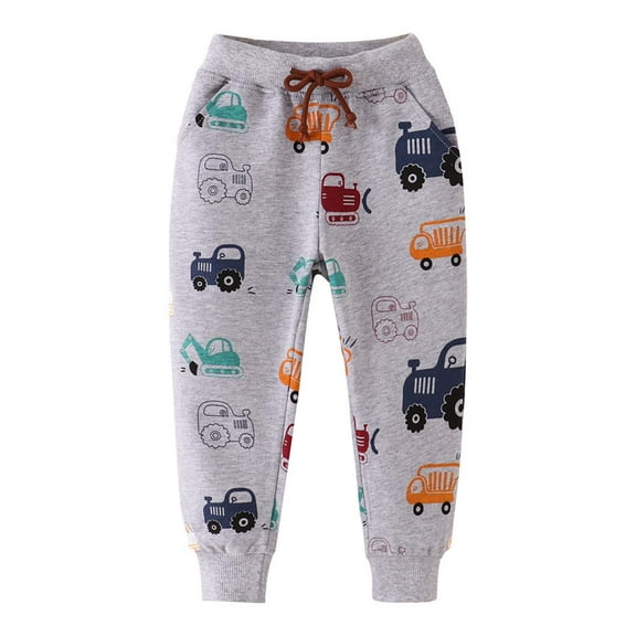 Kids Boy Girl Clothes Cotton Pants and Leggings Cartoon Pattern Drawcord Elastic Waistband Jogger Pant Cute Sweatpant (2 Years, Gray)