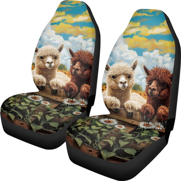 XYZCANDO Easy to Install Auto Seat Covers Truck Car SUV, Anti-Slip Comfortable Car Seat Cover Set 2 pcs Polyester Alpaca Sunflower Field