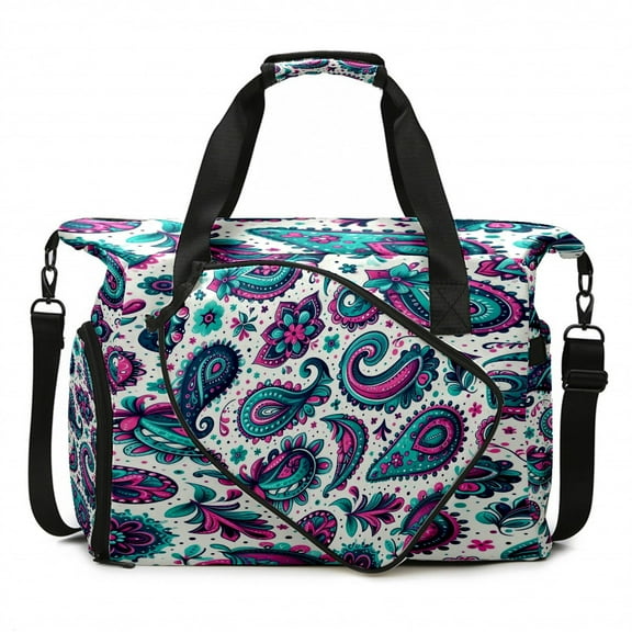 Large Gym Bag with Shoe Compartment, Water-Resistant Duffle Bag for Men and Women, Blue Purple Paisley Sports Tote for Workout Travel