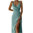 thumbnail image 1 of JGGSPWM Robe Longue à Col Bénitier pour Femme, Robe de Demoiselle d'Honneur Sirène à Bretelles Spaghetti Froncée, Robe de Soirée Formelle avec Fente, Vert, TG, 1 of 5