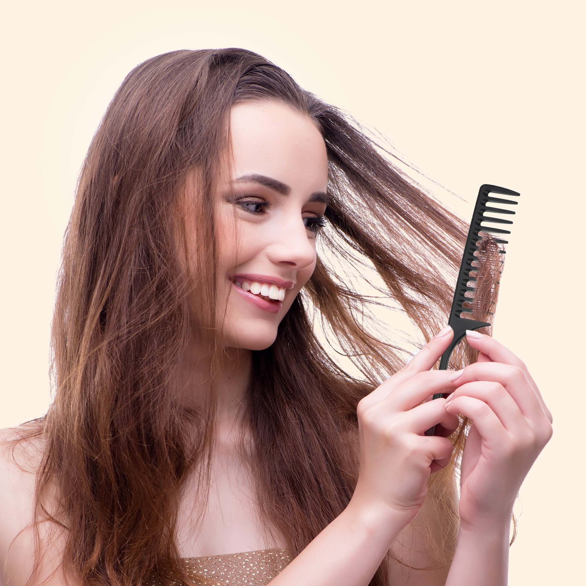 Unique Bargains Wide Tooth Rat Tail Comb Plastic for Wet Curly Hair for Women Men Black