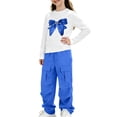 thumbnail image 3 of Cethrio Girls Graphic Outfit Sets, Long Sleeve 2 Piece Daily Spring Fall Kids Clothing Sets Size 7-8 Years Dark Blue, 3 of 6