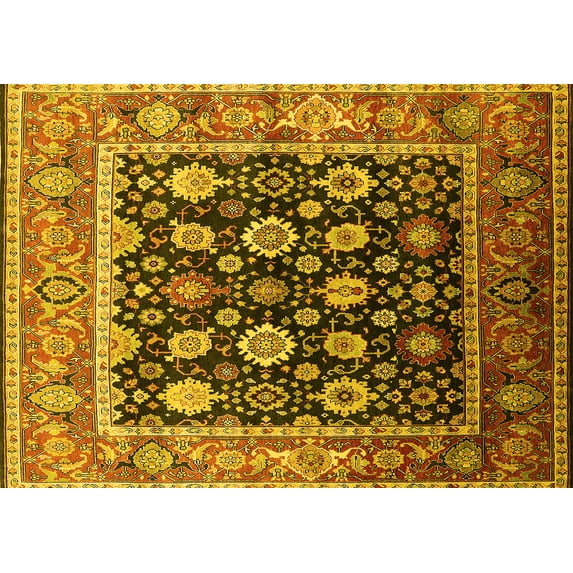 Ahgly Company Indoor Rectangle Oriental Yellow Traditional Area Rugs, 7' x 10'