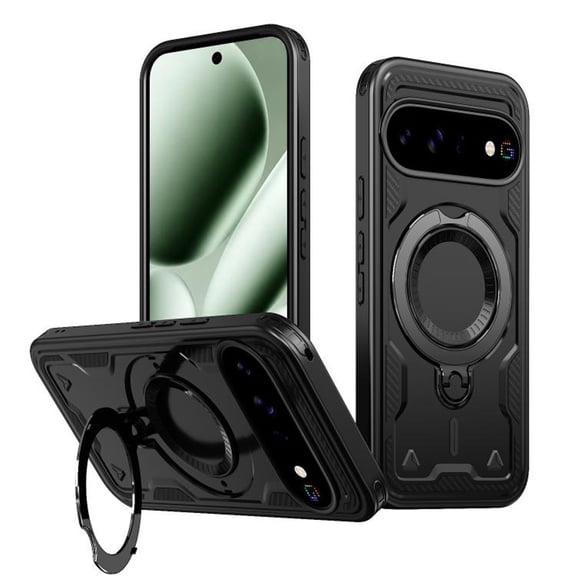 For Google Pixel 11 Pro XL Case With Invisible Magnetic O-Ring Stand Shockproof Phone Case,Black,For Pixel 11 Pro XL